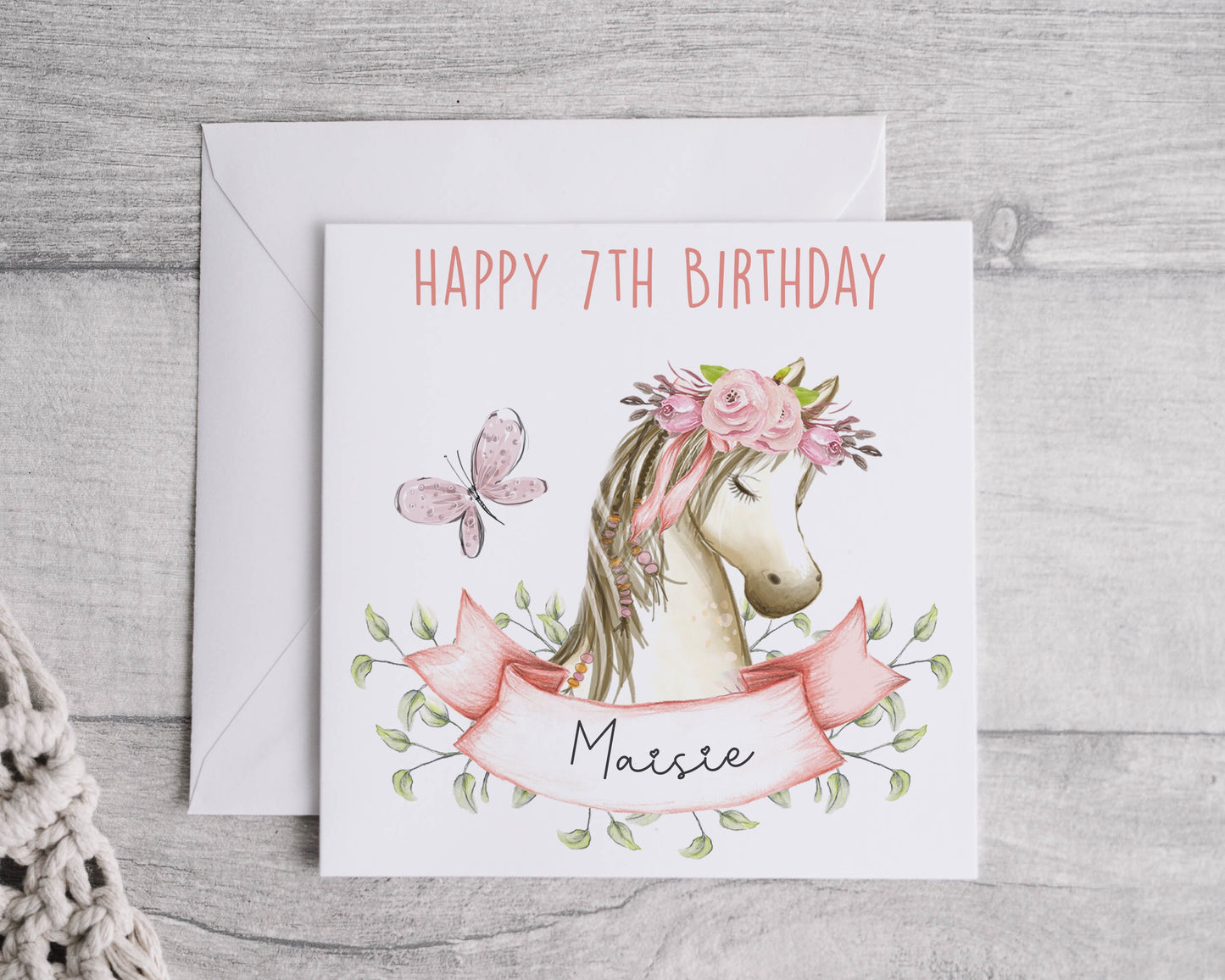 pony birthday card, child's birthday card, personalised birthday card