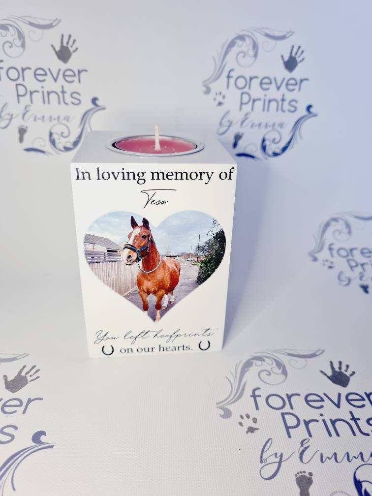 Wooden photo horse candle, horse memory candle, photo candle