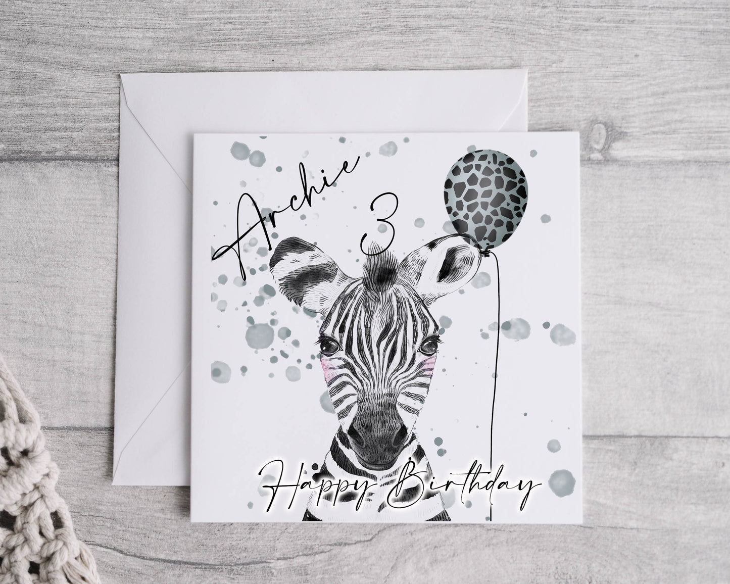 safari birthday card, child's birthday card, personalised birthday card
