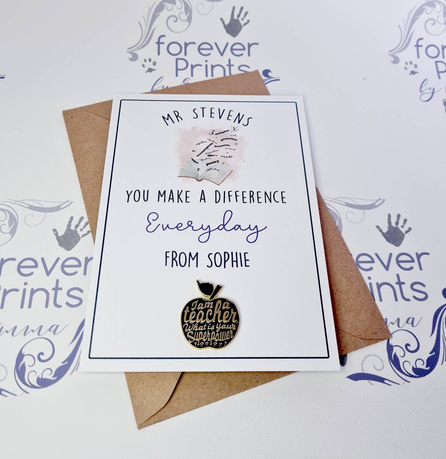 teacher pin badge, thank you teacher, personalised teacher gift