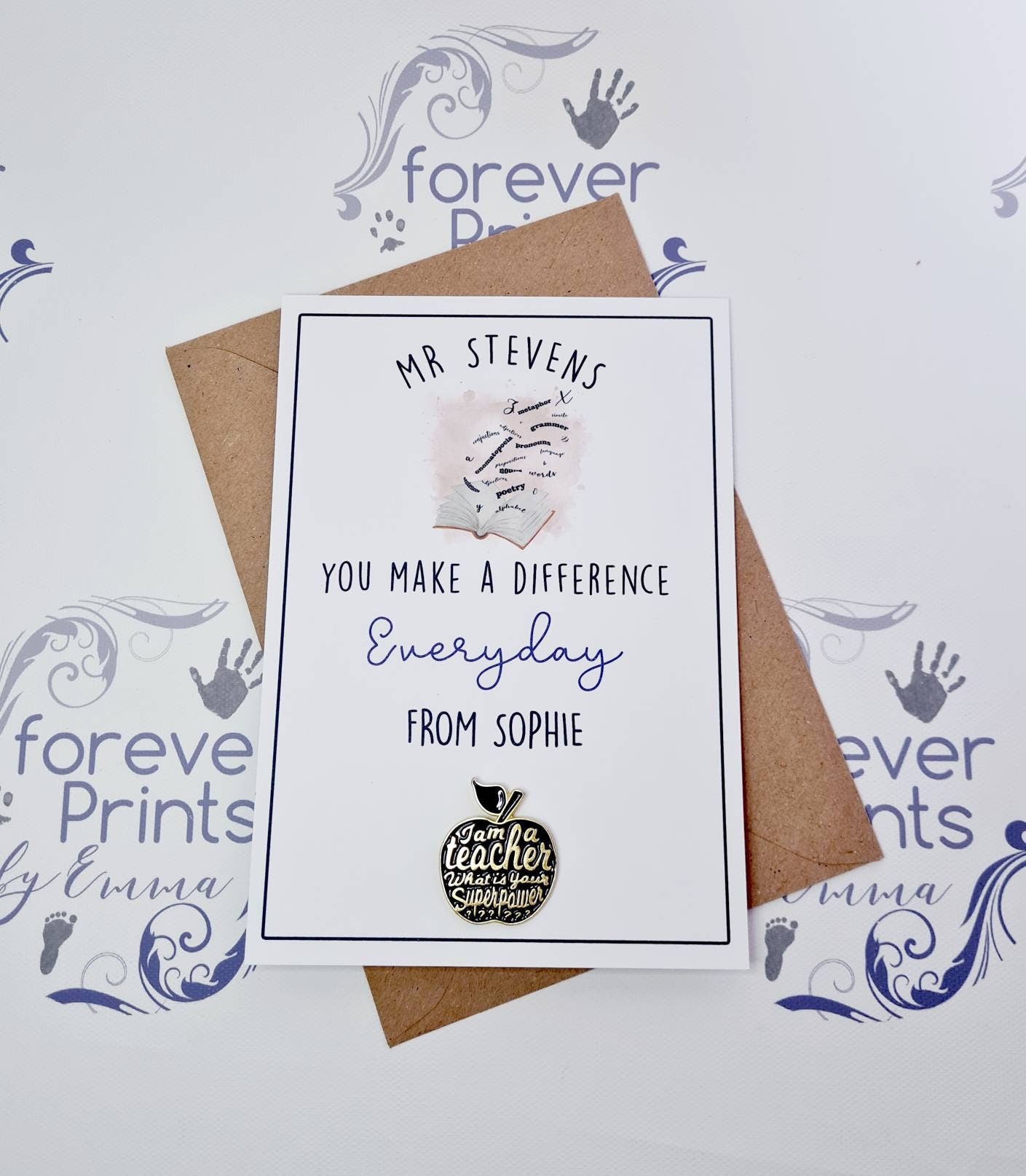 teacher pin badge, thank you teacher, personalised teacher gift
