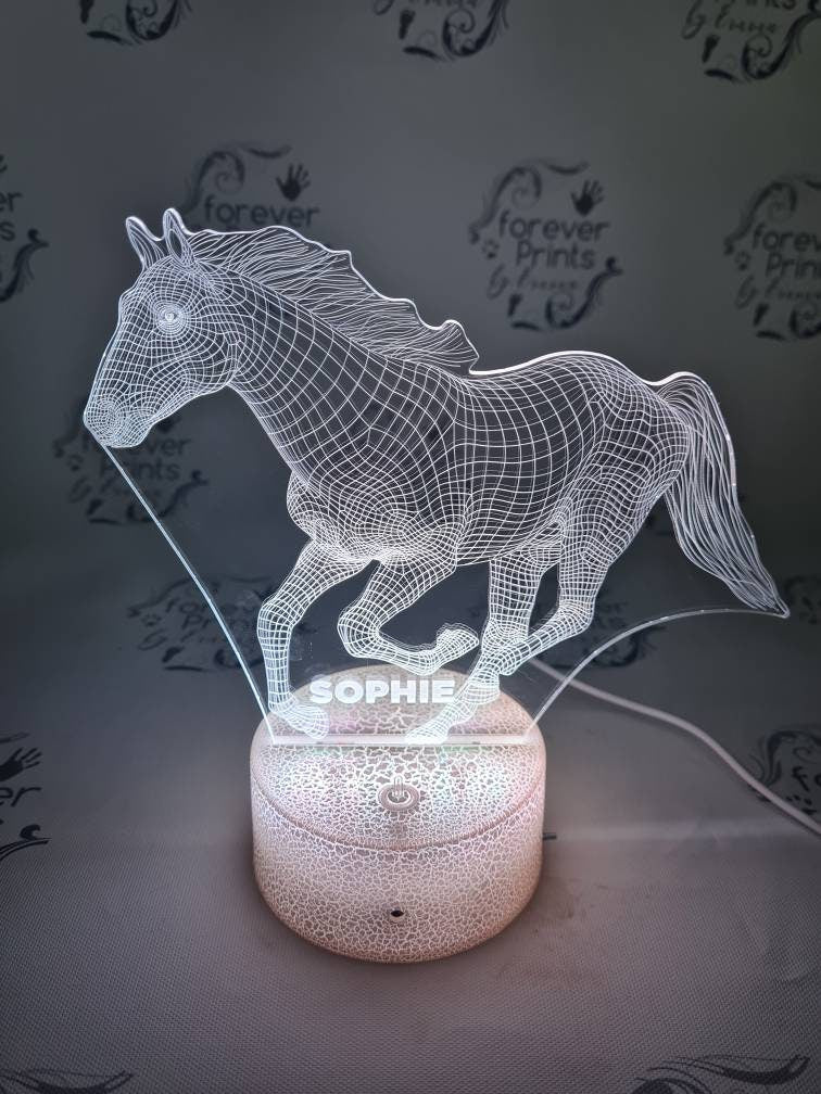 Horse 3D acrylic LED light, personalised horse gift, night light