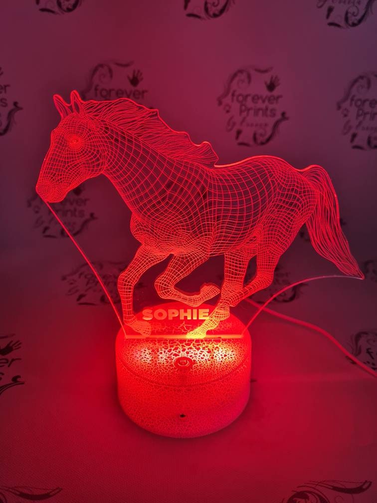 Horse 3D acrylic LED light, personalised horse gift, night light