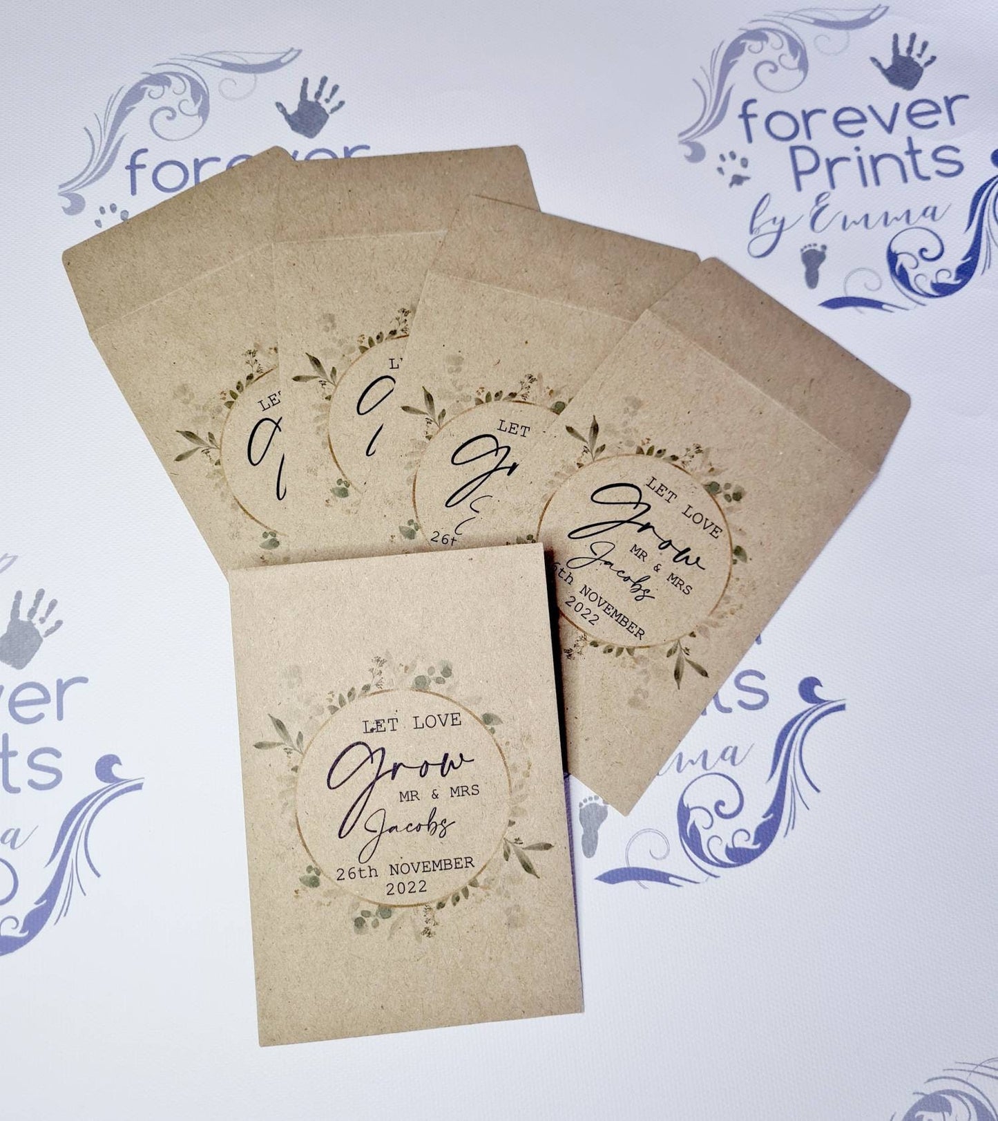 Wedding seed packets, let love grow, wedding favours, bride and groom.