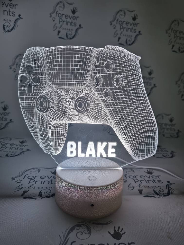 Gamer 3D acrylic LED light, personalised gamer gift, night light