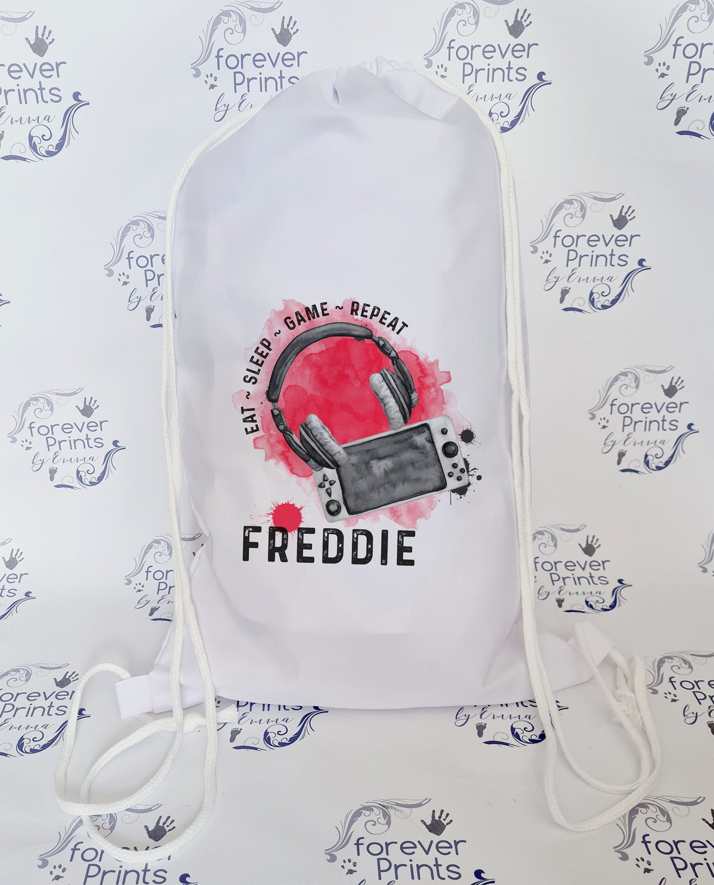 personalised school drawstring bag, gamer drawstring bag, gamer gym bag