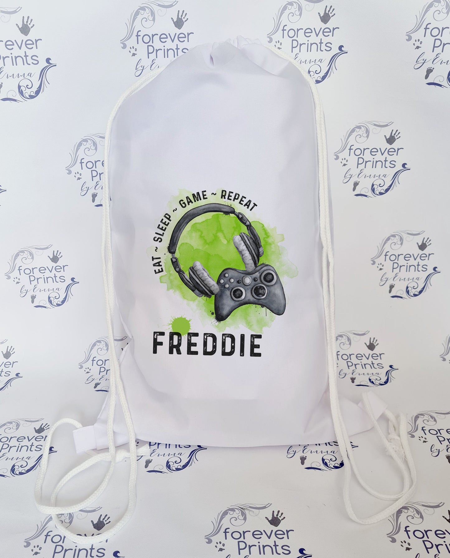 personalised school drawstring bag, gamer drawstring bag, gamer gym bag