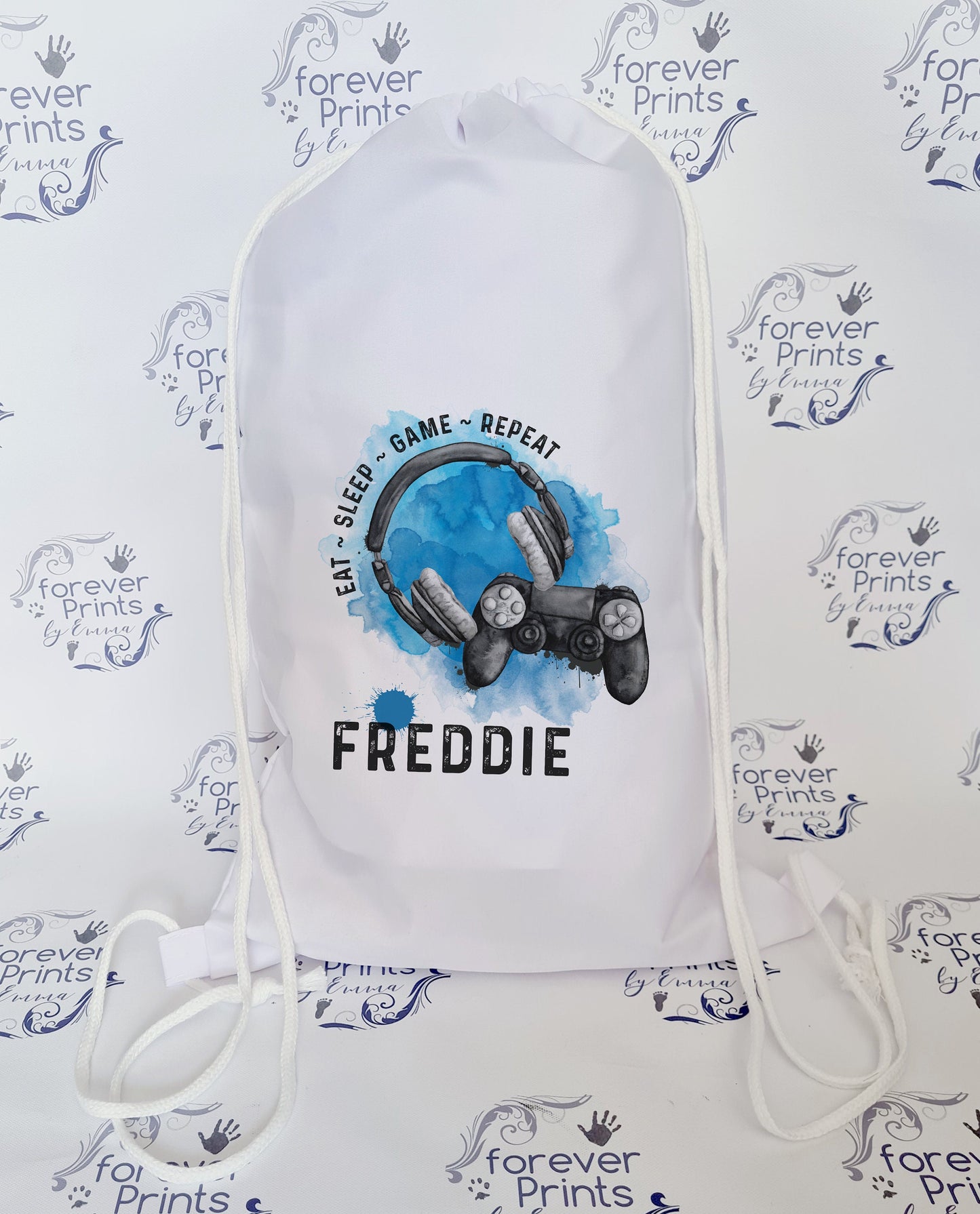 personalised school drawstring bag, gamer drawstring bag, gamer gym bag