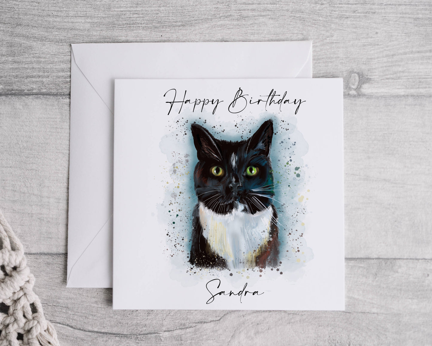 Cat birthday card, black and white cat birthday card, personalised birthday card