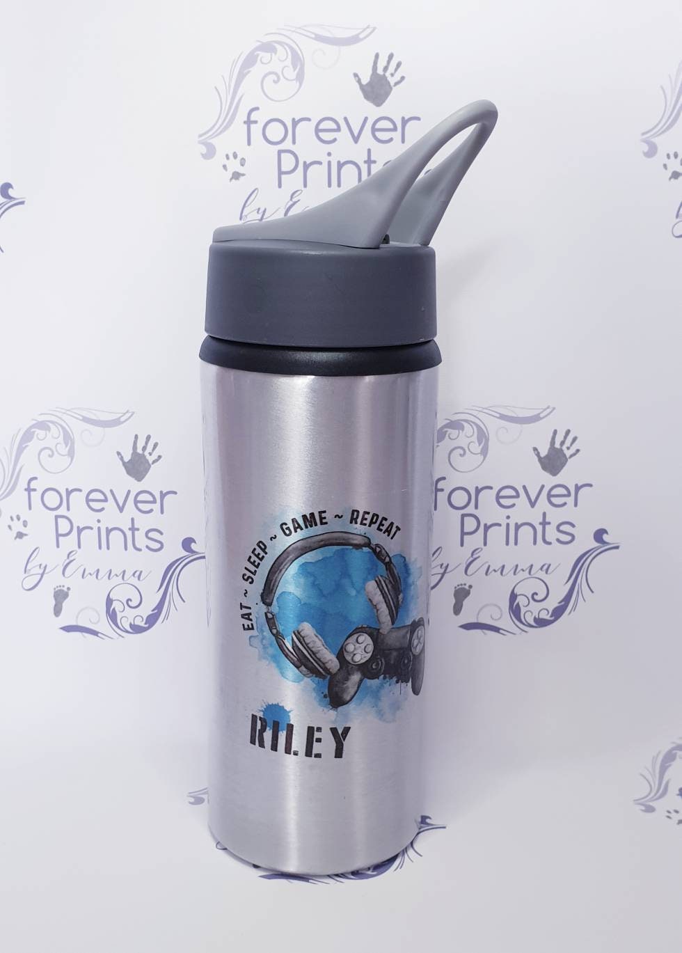 Metal gamer water bottle, playstation, xbox,  switch