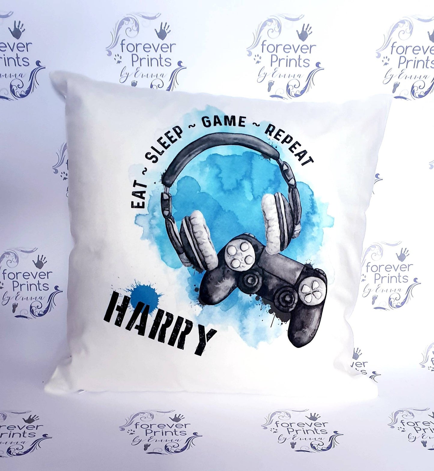 Personalised Gamer Cushion, Eat Sleep Game Repeat Pillow