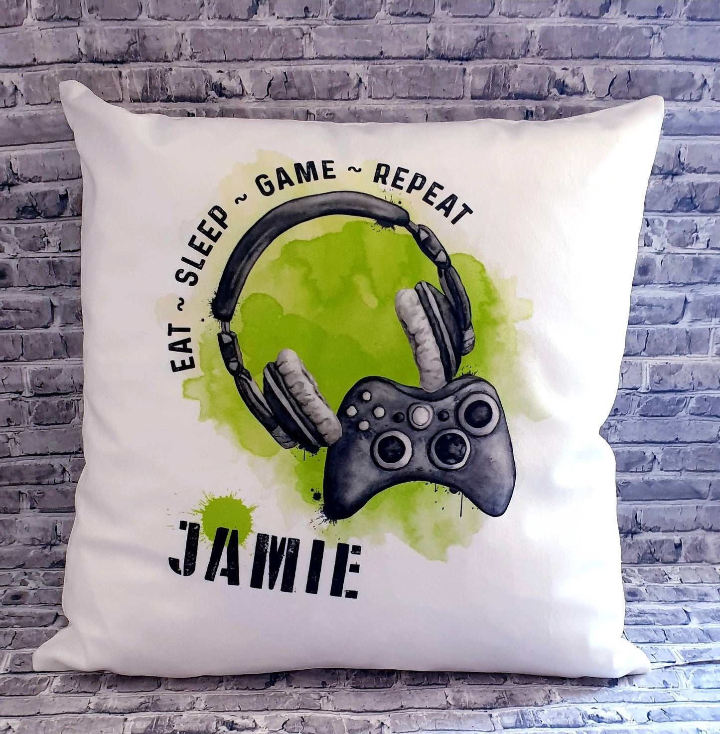 Personalised Gamer Cushion, Eat Sleep Game Repeat Pillow
