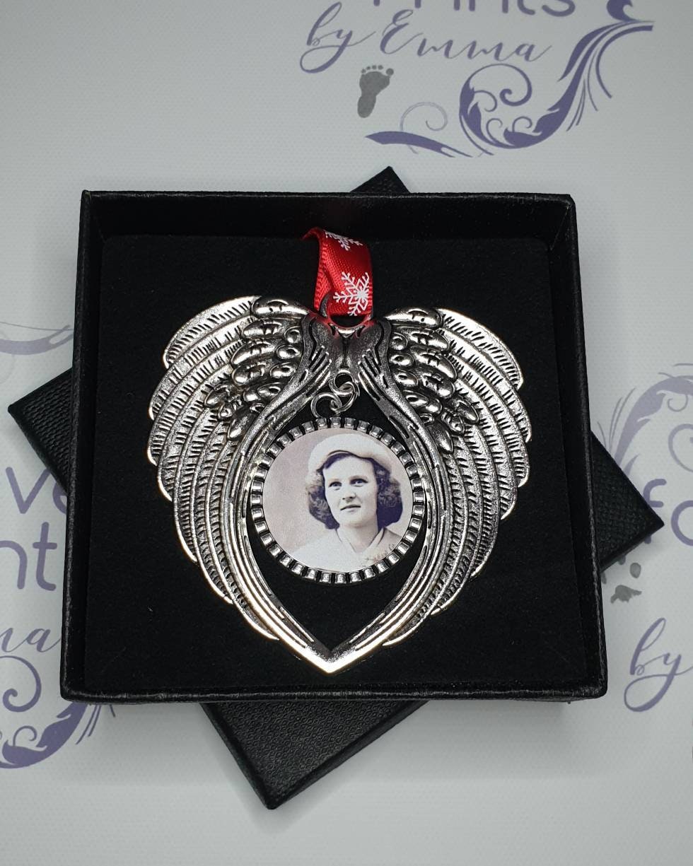Angel Wings Memorial Photo Decoration - Silver Alloy Ornament