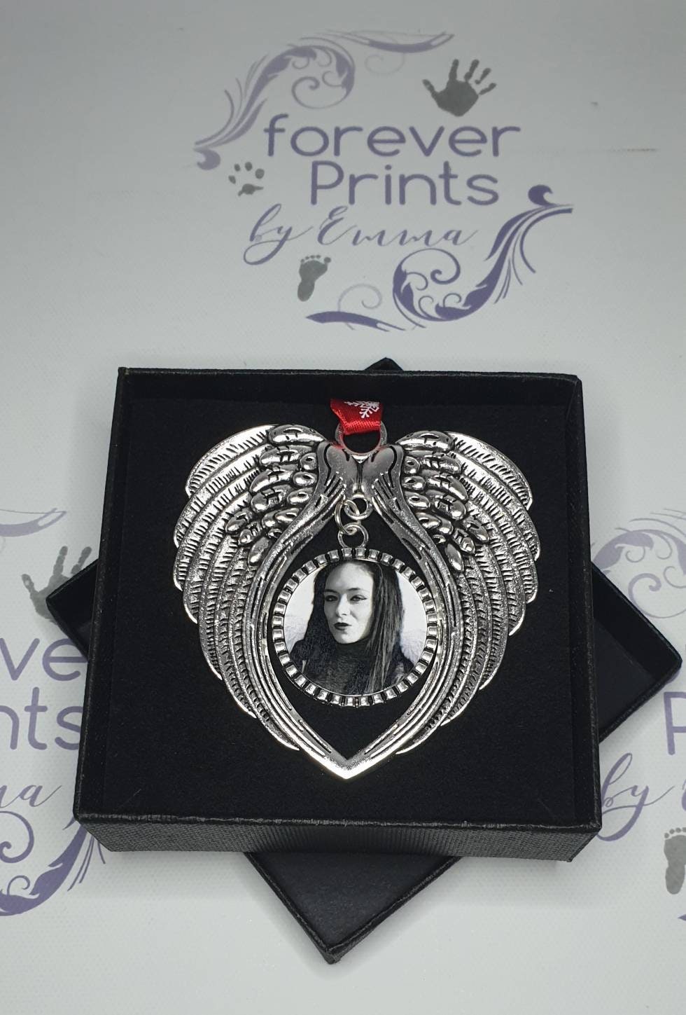 Angel Wings Memorial Photo Decoration - Silver Alloy Ornament