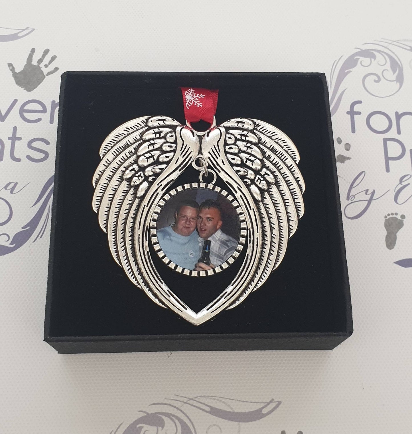 Angel Wings Memorial Photo Decoration - Silver Alloy Ornament