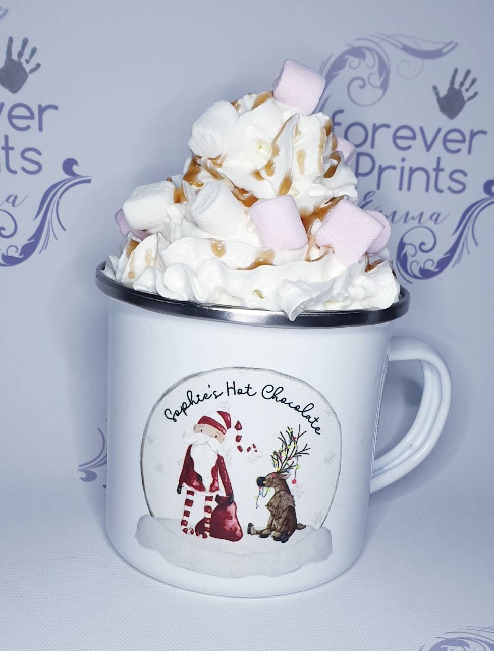 Personalised Christmas Enamel Mug, Children's Hot Chocolate Mug