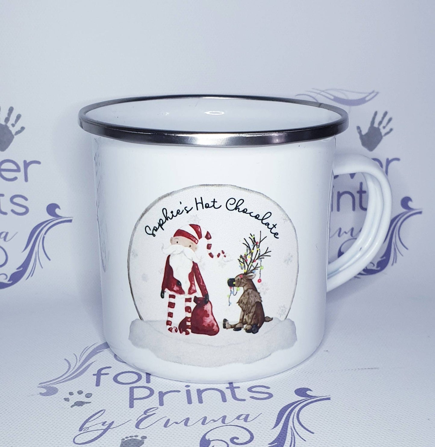 Personalised Christmas Enamel Mug, Children's Hot Chocolate Mug