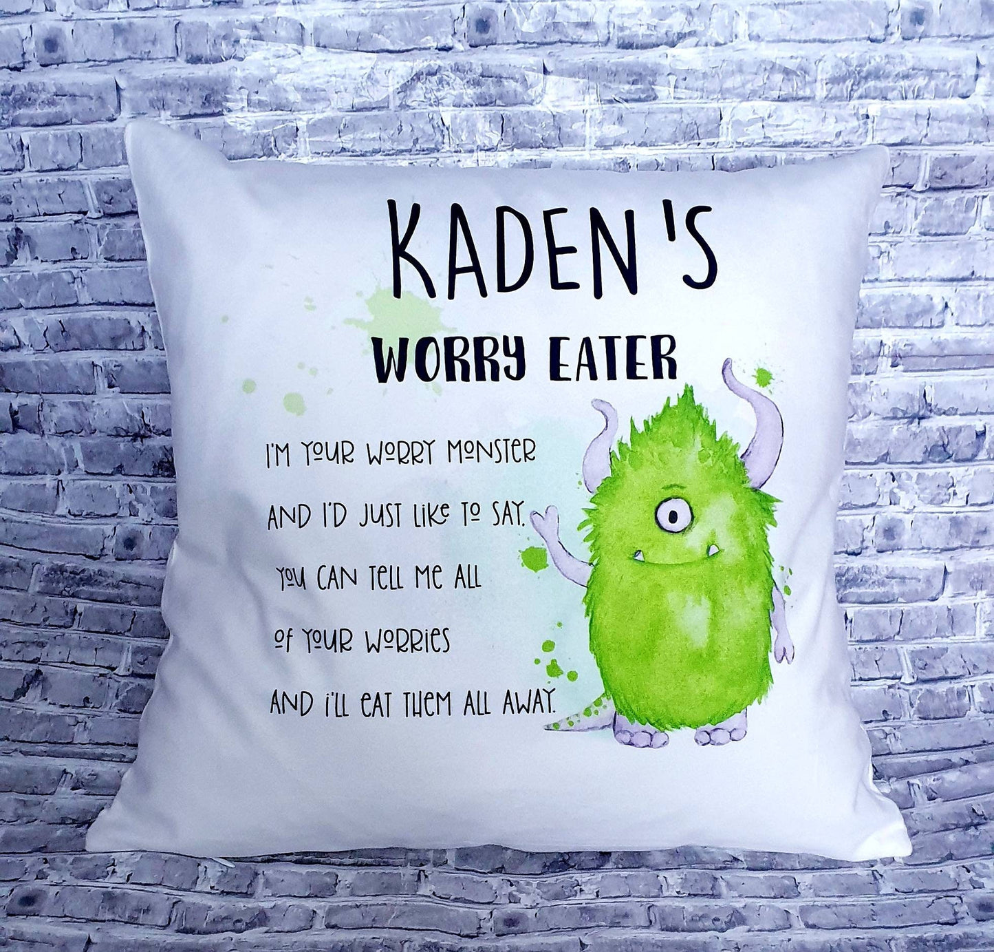 Personalised Worry Monster Pillow, Kids Anxiety Cushion