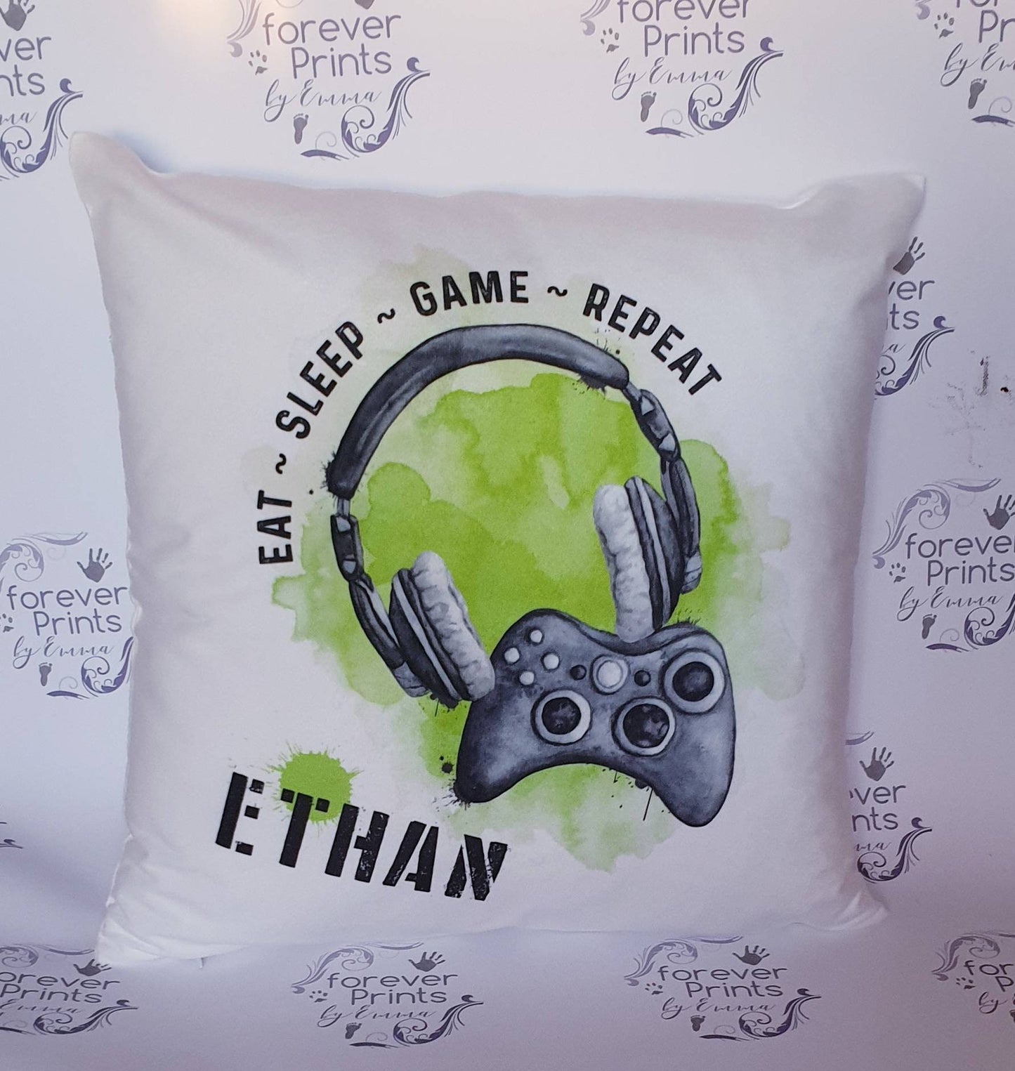 Personalised Gamer Cushion, Eat Sleep Game Repeat Pillow