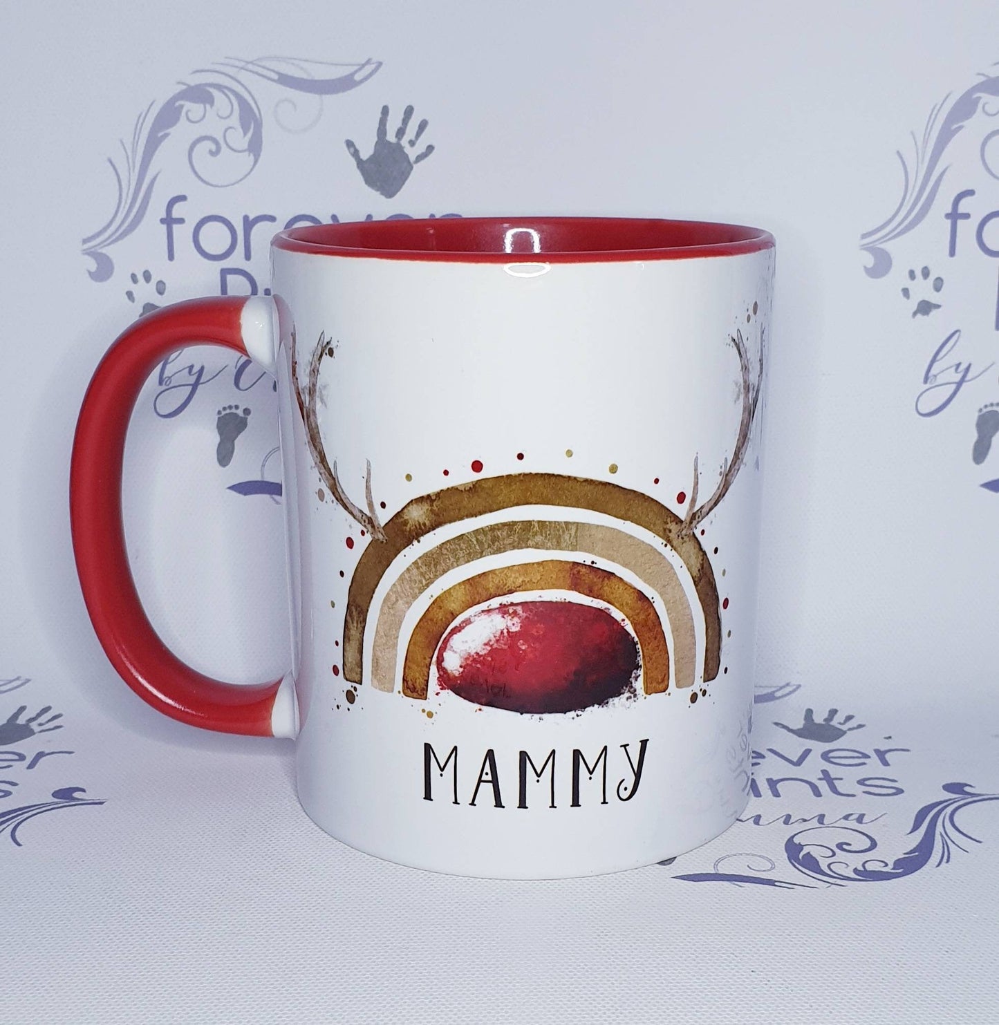 Personalised Christmas Mug, Red Handle, Family Gift