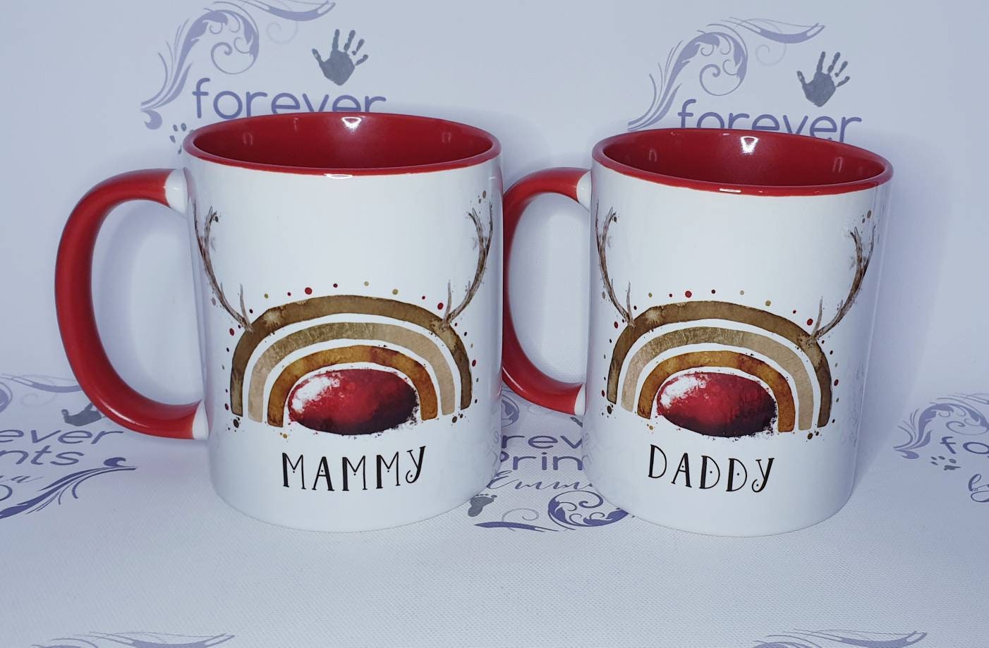 Personalised Christmas Mug, Red Handle, Family Gift