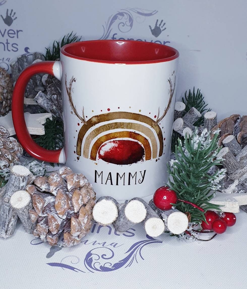 Personalised Christmas Mug, Red Handle, Family Gift