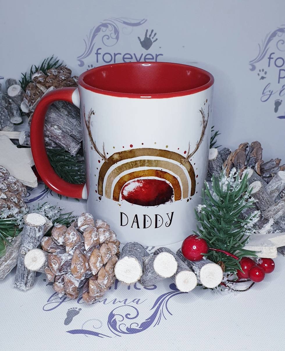 Personalised Christmas Mug, Red Handle, Family Gift