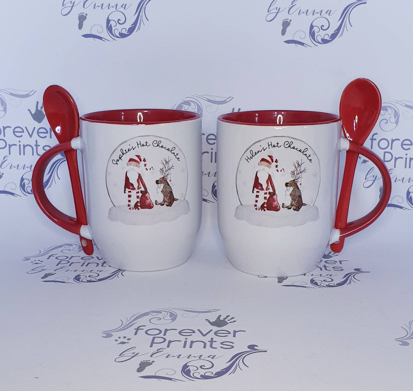 Personalised Christmas Mug, Red Handle & Spoon, Family Gift