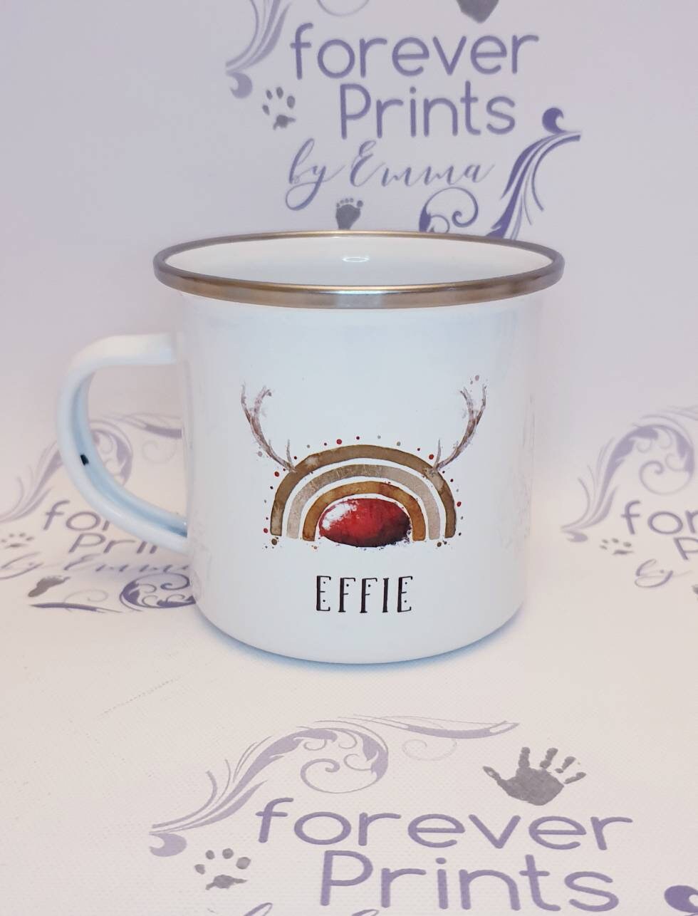 Personalised Enamel Christmas Mug, Children's Hot Chocolate Mug