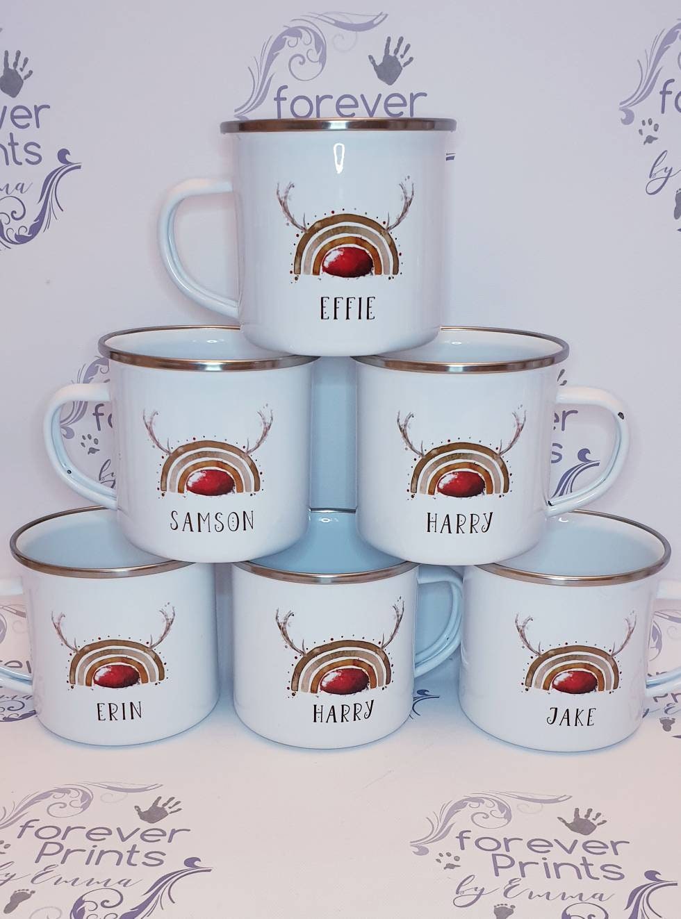 Personalised Enamel Christmas Mug, Children's Hot Chocolate Mug