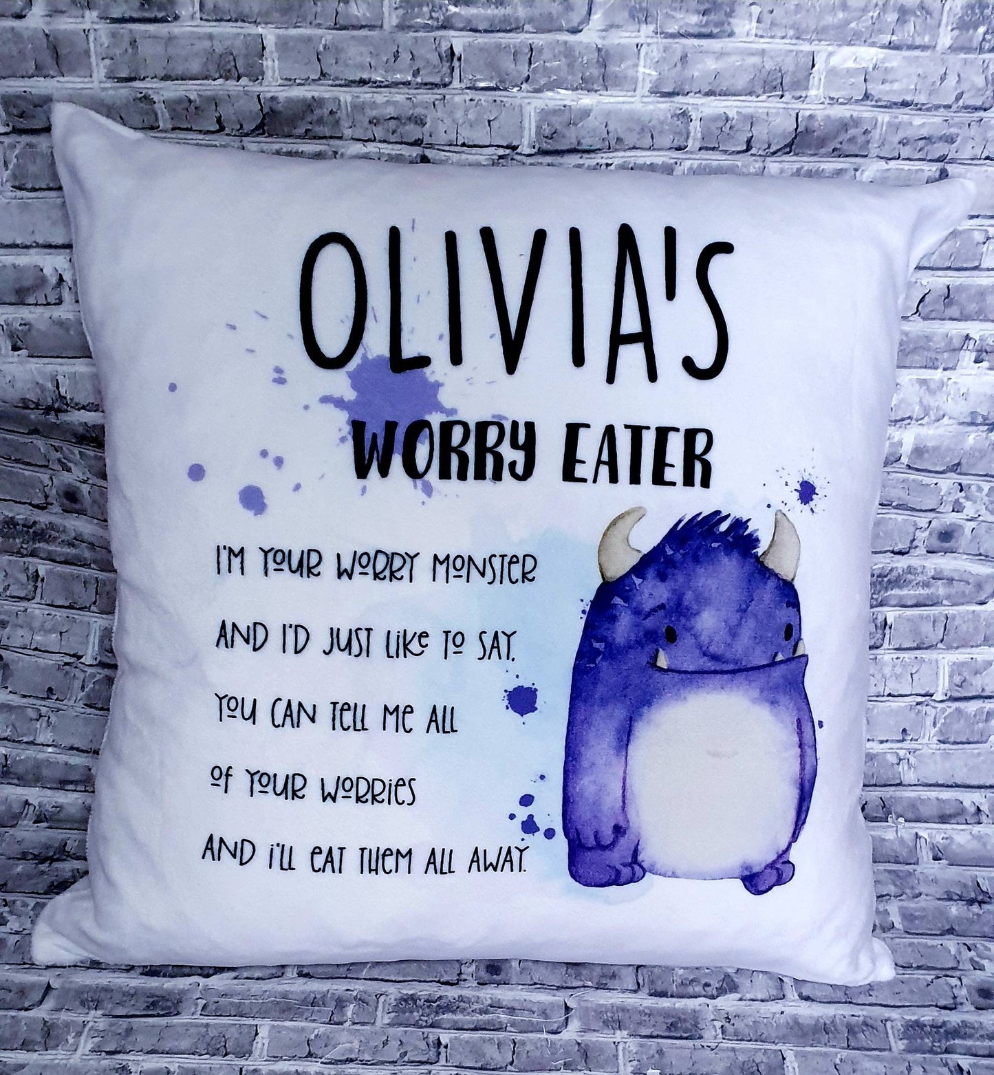 Personalised Worry Monster Pillow, Kids Anxiety Cushion