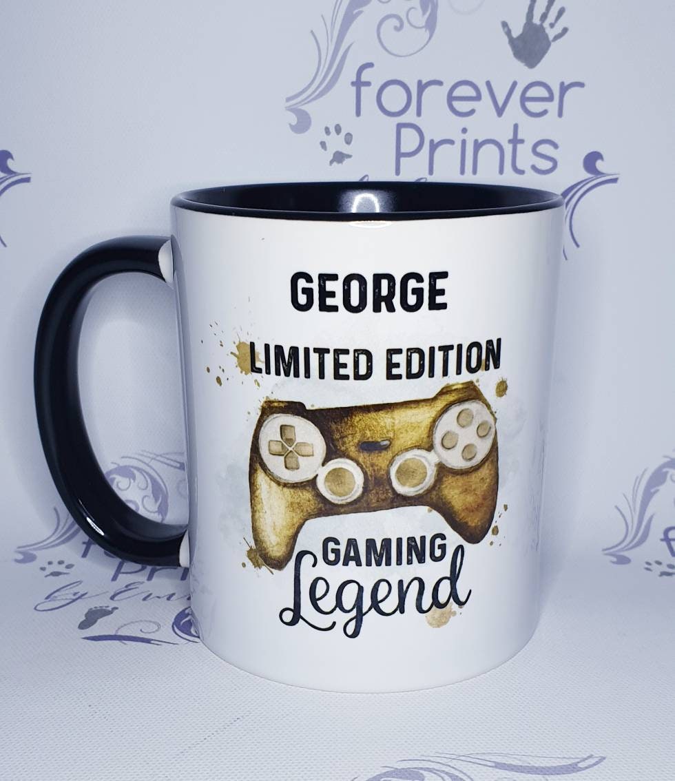 Personalised Gamer Mug, Gaming Legend, Black Inner