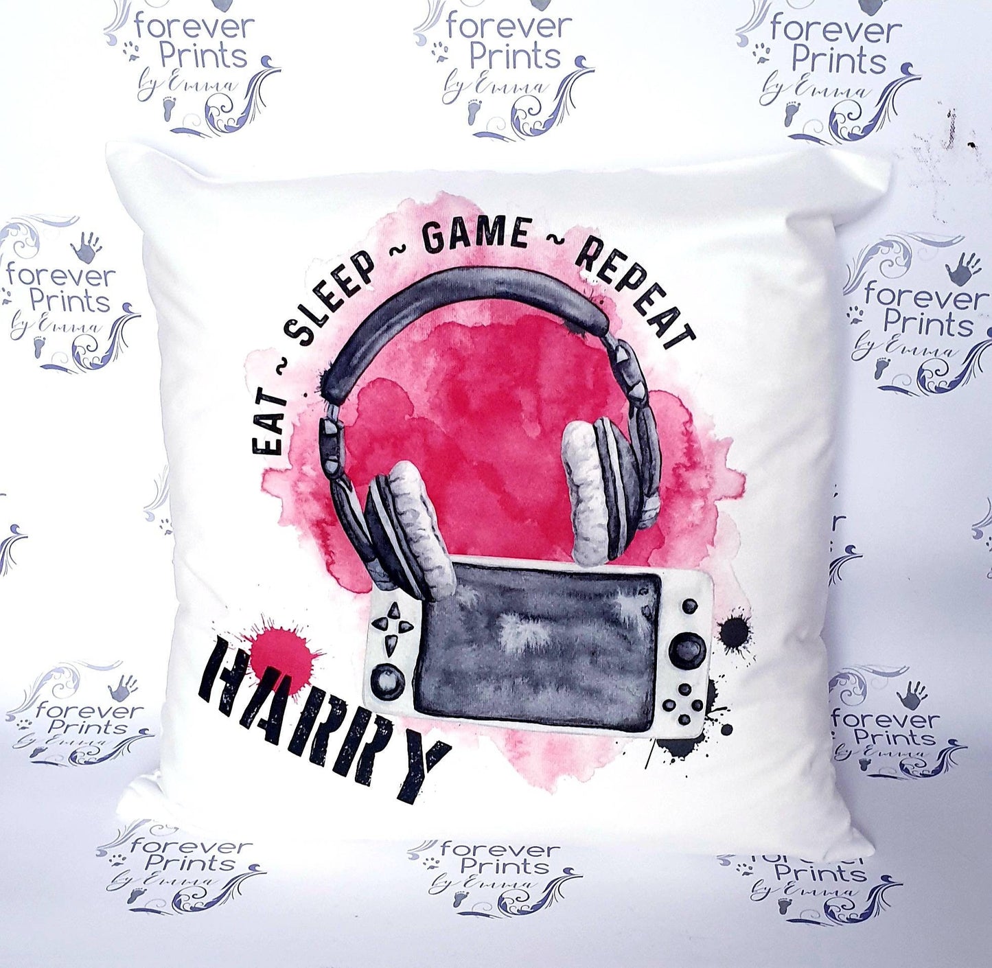Personalised Gamer Cushion, Eat Sleep Game Repeat Pillow