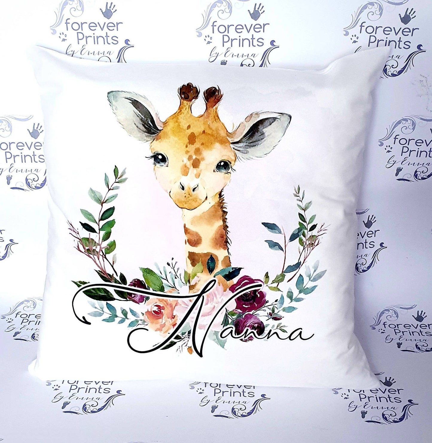 Personalised Giraffe Cushion, Soft Polyester Pillow, Nursery Décor