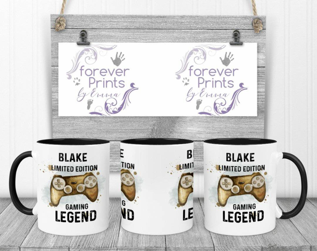 Personalised Gamer Mug, Gaming Legend, Black Inner