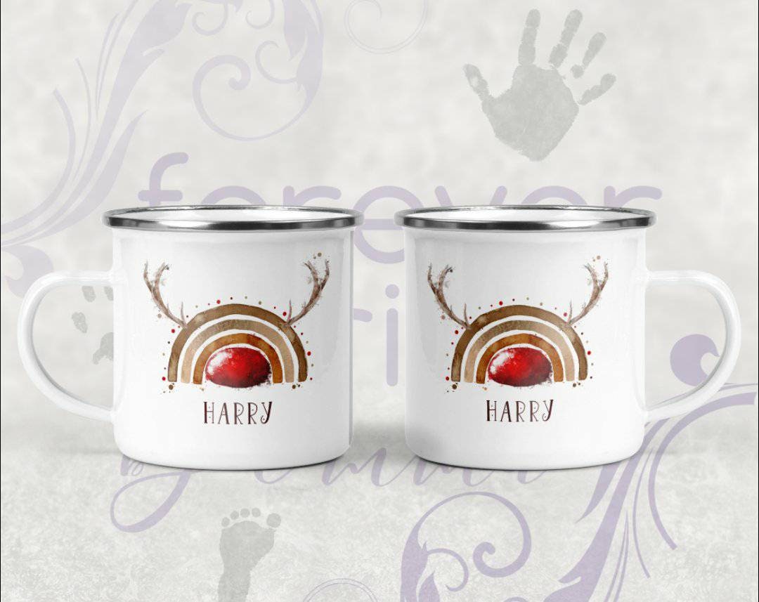 Personalised Enamel Christmas Mug, Children's Hot Chocolate Mug