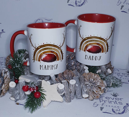 Personalised Christmas Mug, Red Handle, Family Gift