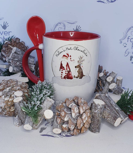 Personalised Christmas Mug, Red Handle & Spoon, Family Gift