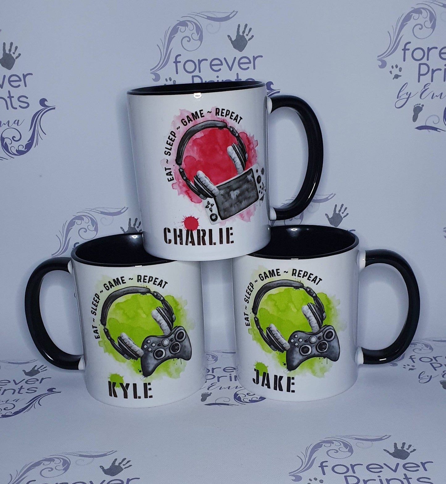 Personalised Gamer Mug, Eat Sleep Game Repeat, Boys Gaming Gift