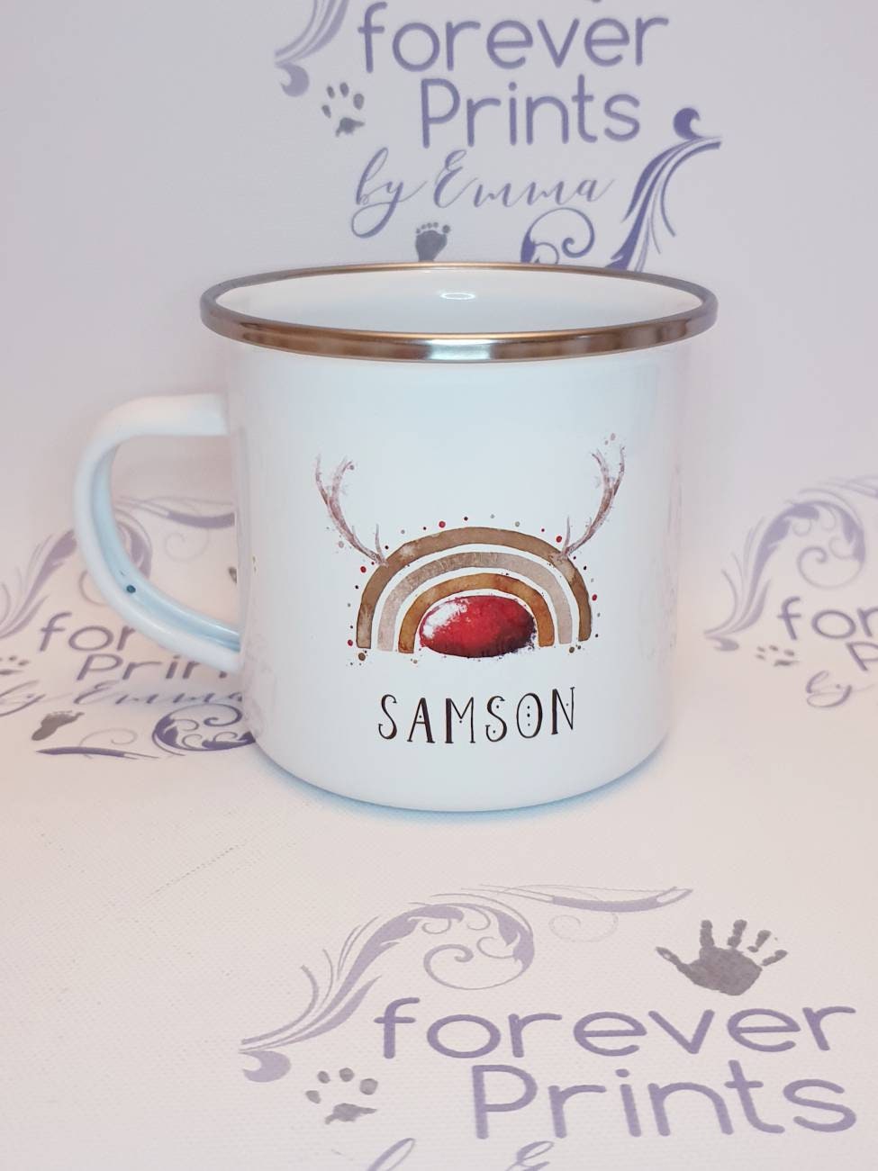 Personalised Enamel Christmas Mug, Children's Hot Chocolate Mug