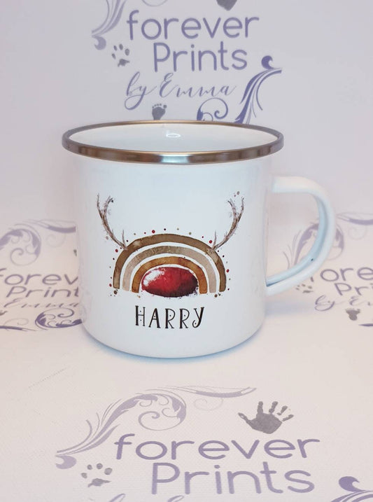 Personalised Enamel Christmas Mug, Children's Hot Chocolate Mug