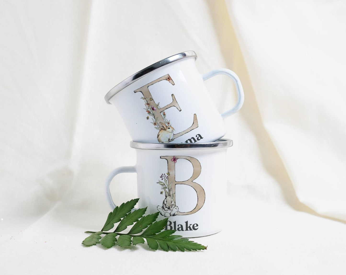Personalised Easter Enamel Mug, Bunny Rainbow Design