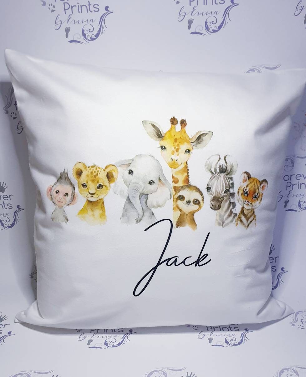 Safari animal cushion personalised, baby safari nursery