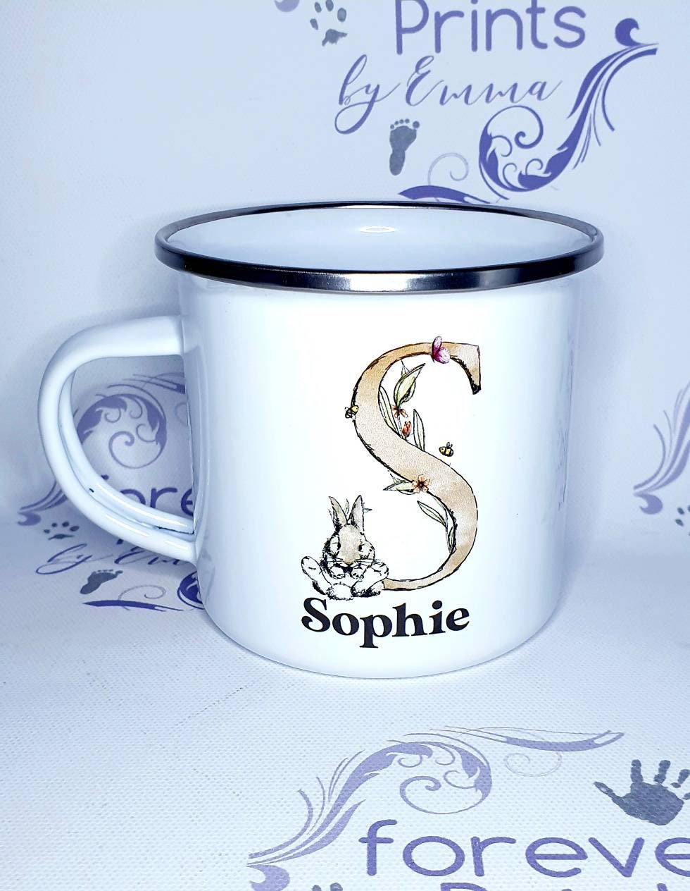 Personalised Easter Enamel Mug, Bunny Rainbow Design