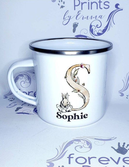 Personalised Easter Enamel Mug, Bunny Rainbow Design