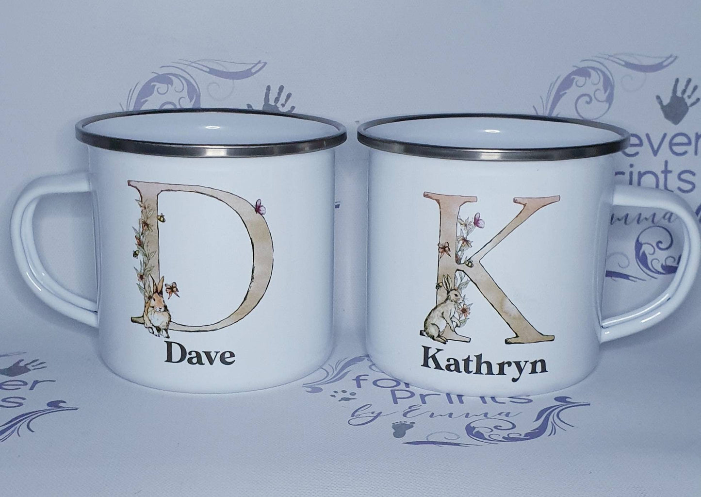 Personalised Easter Enamel Mug, Bunny Rainbow Design