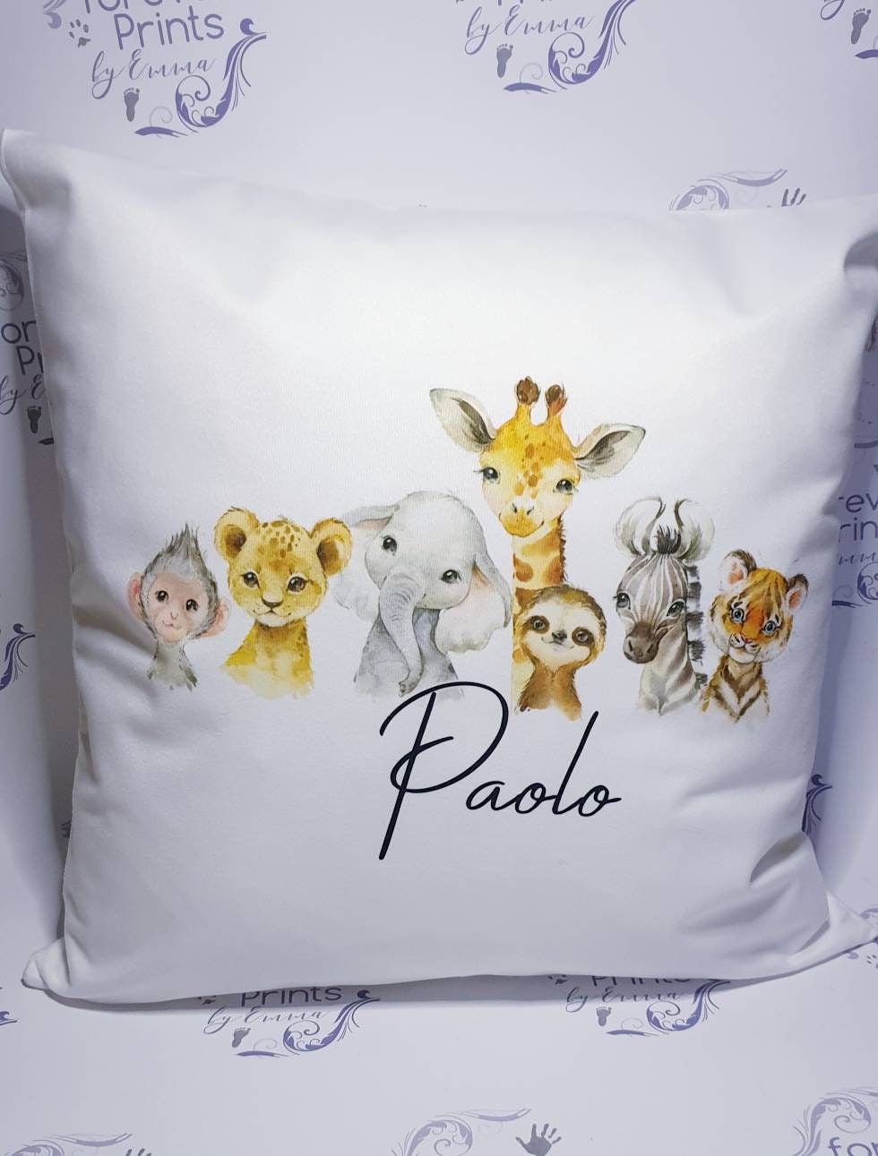 Safari animal cushion personalised, baby safari nursery