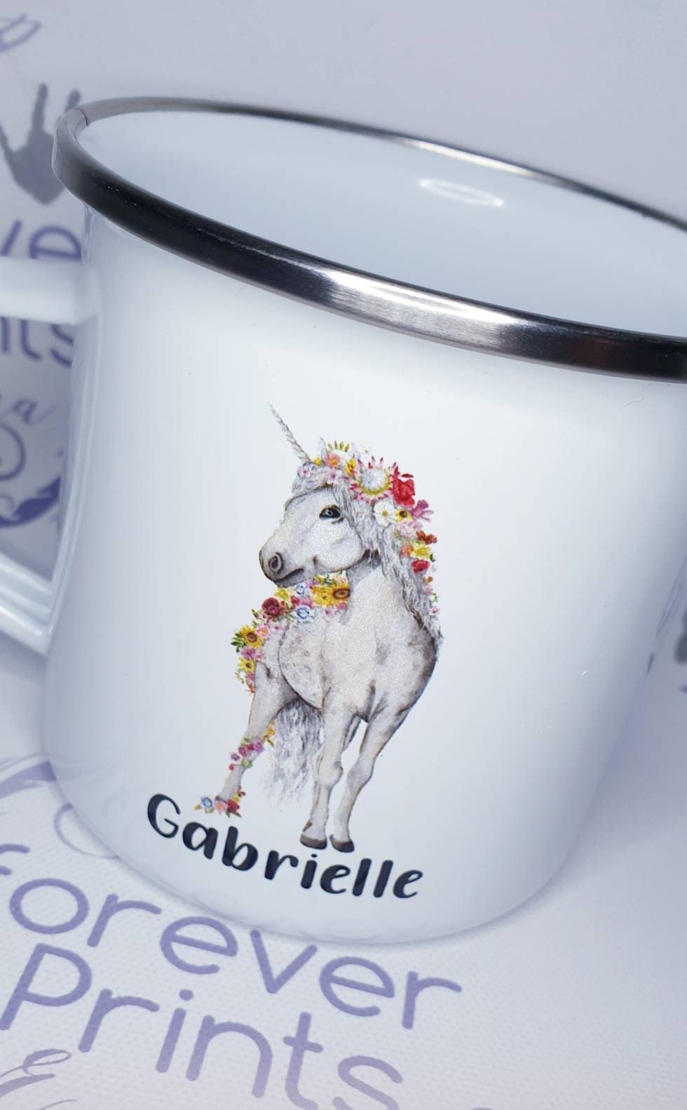 Personalised Unicorn Enamel Mug | Kid-Safe Metal 12oz