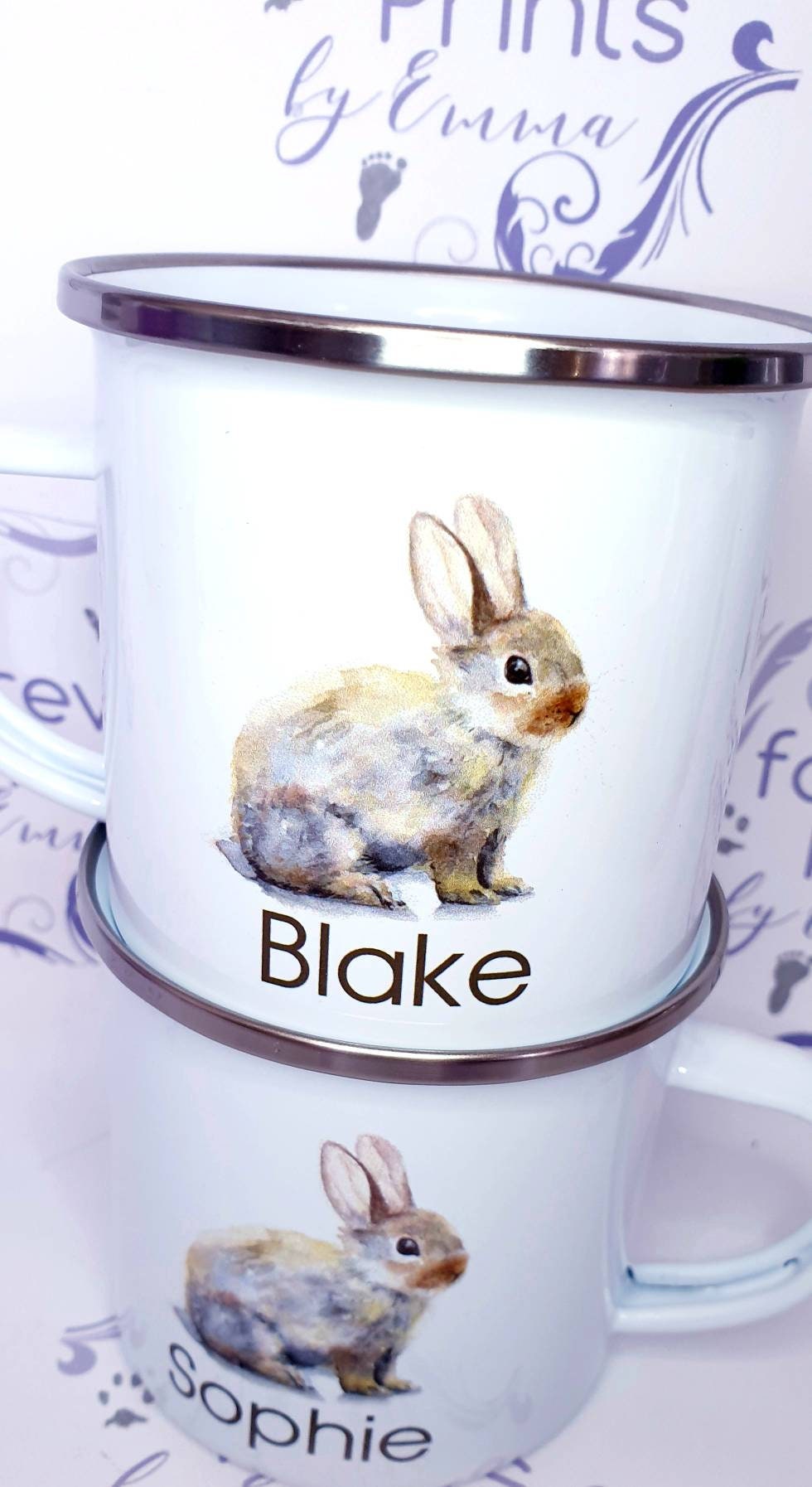 Personalised Easter Enamel Mug, Bunny Design