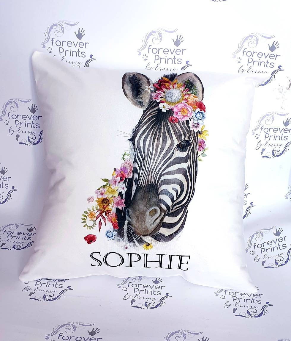 Zebra Floral Crown Cushion | Personalised Polyester Pillow